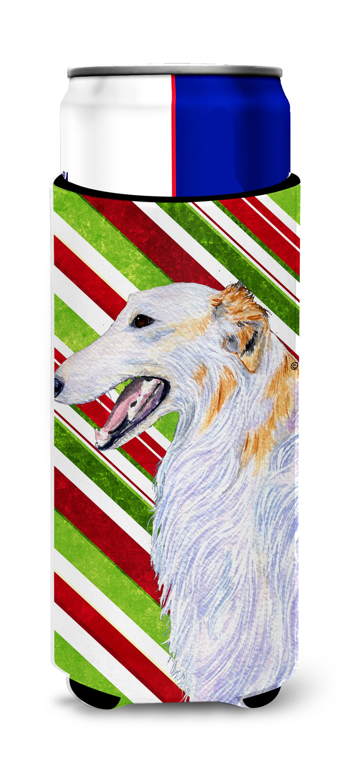 Borzoi Candy Cane Holiday Christmas Ultra Beverage Insulators for slim cans SS4544MUK.