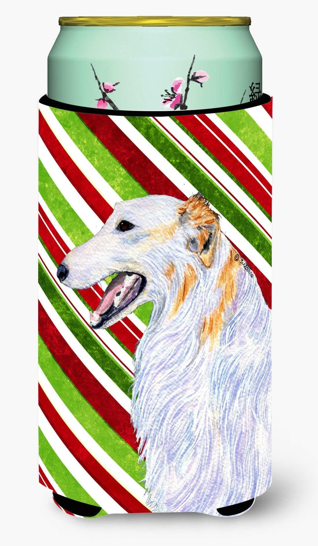 Borzoi Candy Cane Holiday Christmas  Tall Boy Beverage Insulator Beverage Insulator Hugger by Caroline's Treasures