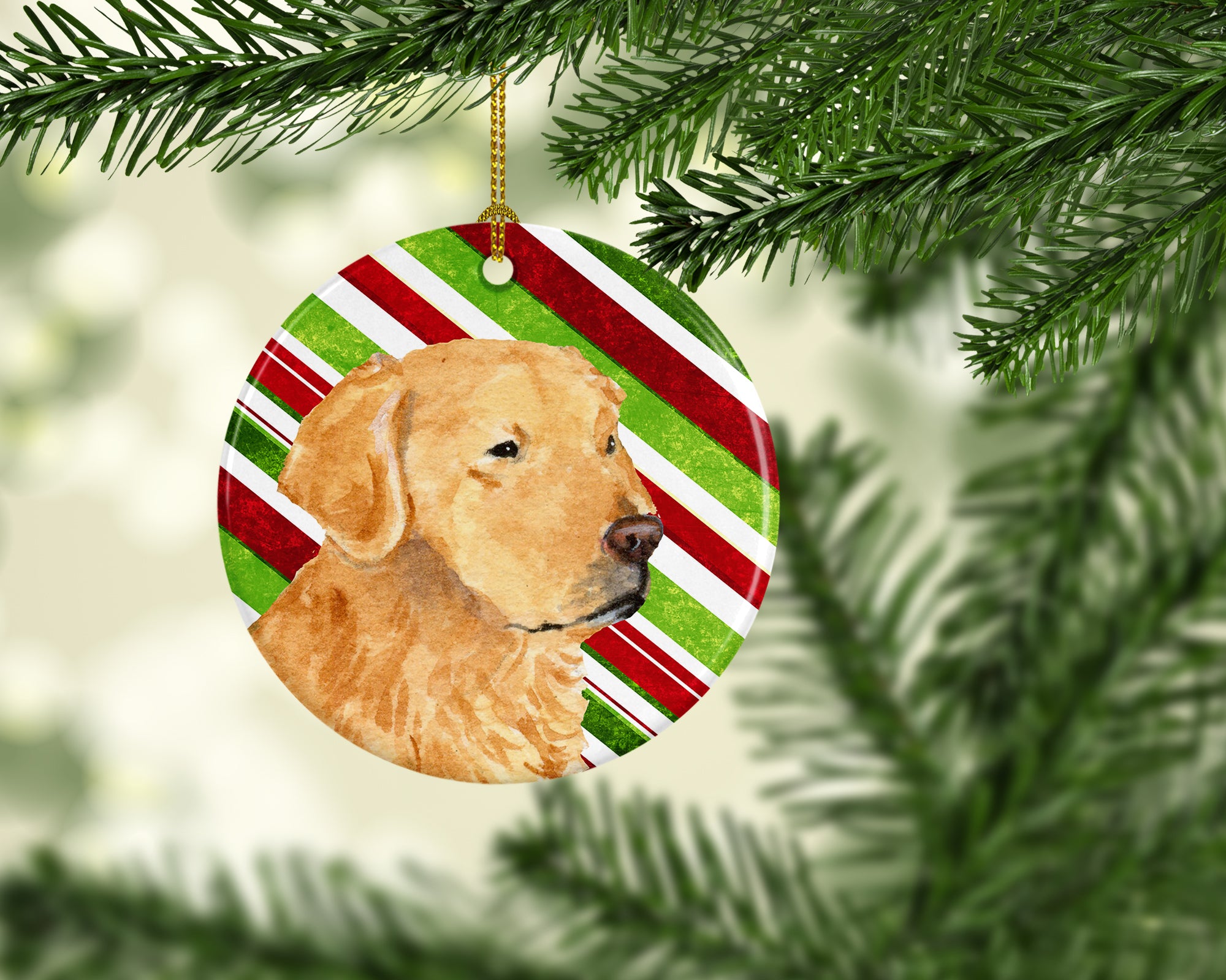 Golden Retriever Candy Cane Holiday Christmas Ceramic Ornament SS4545 - the-store.com