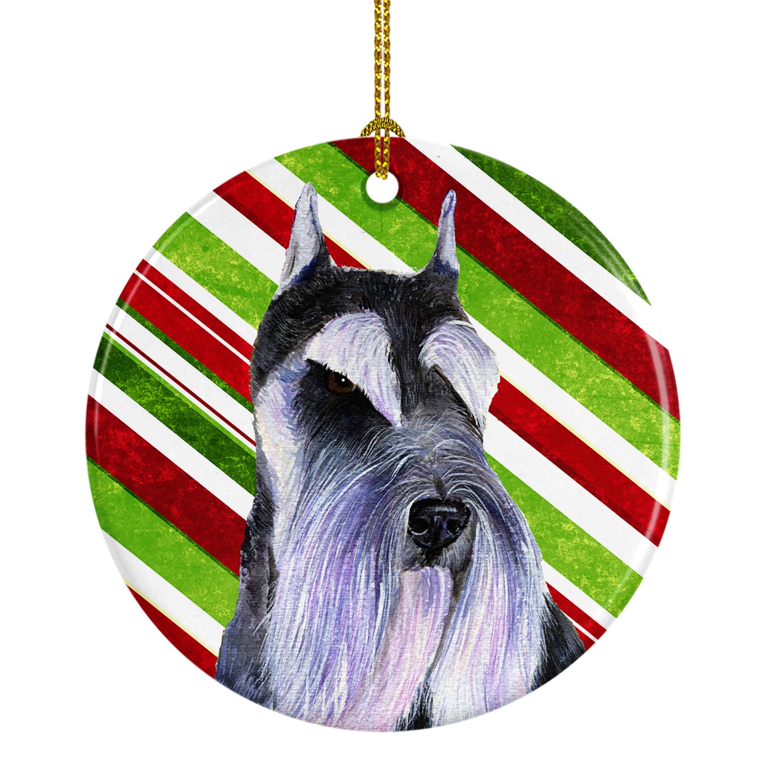 Schnauzer Candy Cane Holiday Christmas Ceramic Ornament SS4546 - the-store.com