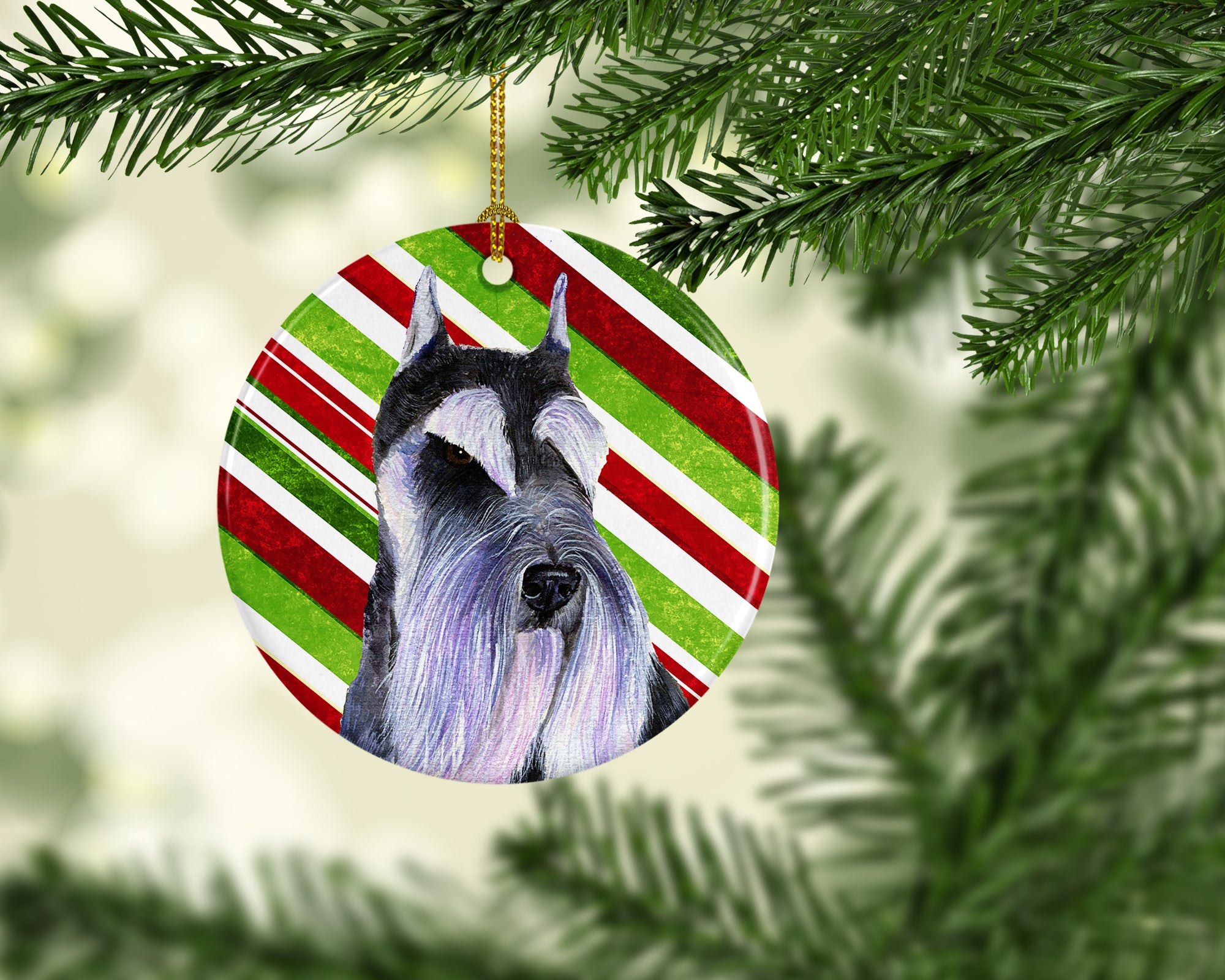 Schnauzer Candy Cane Holiday Christmas Ceramic Ornament SS4546 - the-store.com