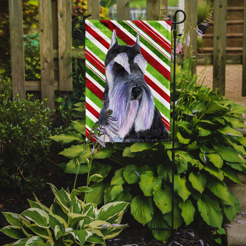 Schnauzer Candy Cane Holiday Christmas Flag Garden Size.