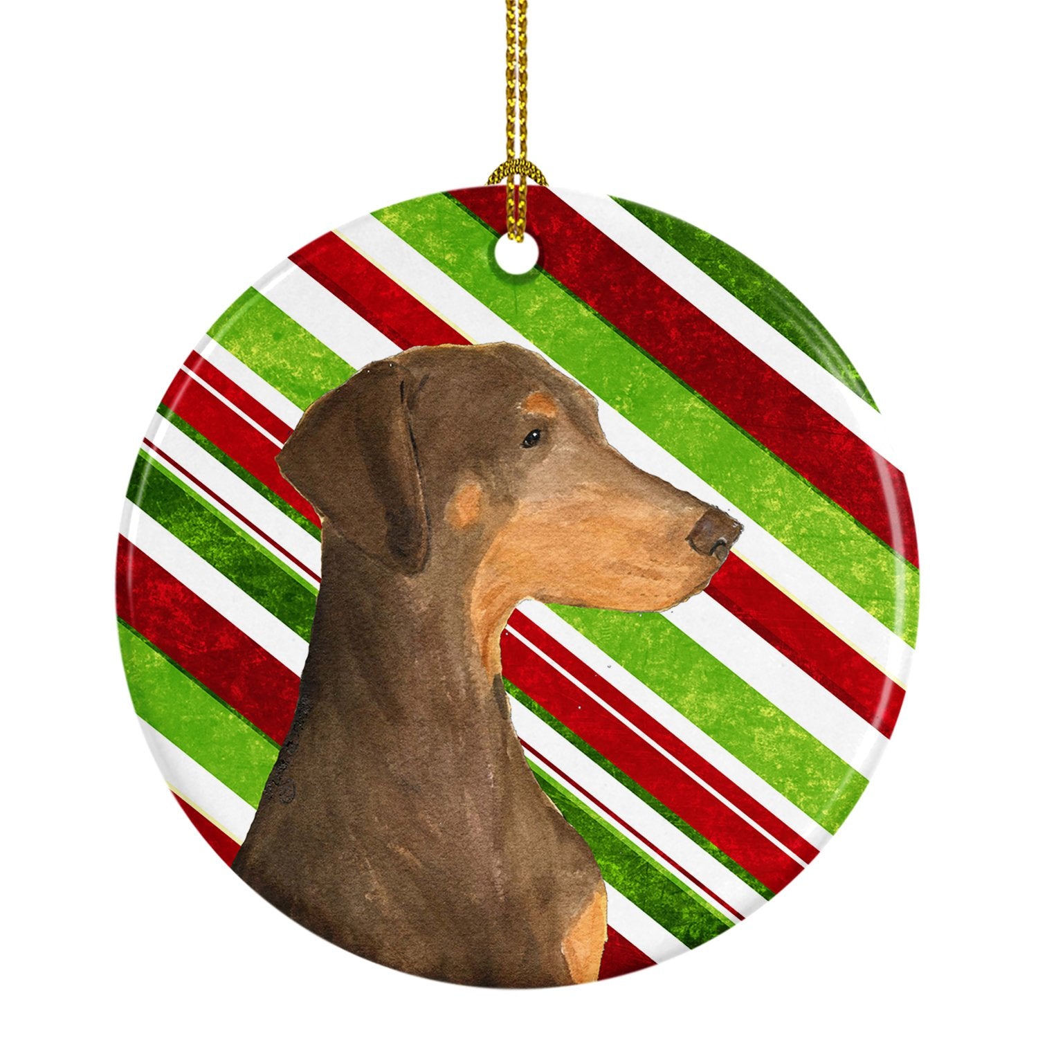 Doberman Candy Cane Holiday Christmas Ceramic Ornament SS4548 by Caroline's Treasures