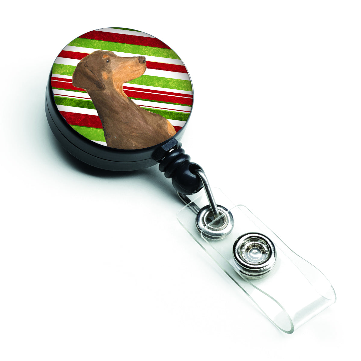 Doberman Candy Cane Holiday Christmas Retractable Badge Reel SS4548BR  the-store.com.