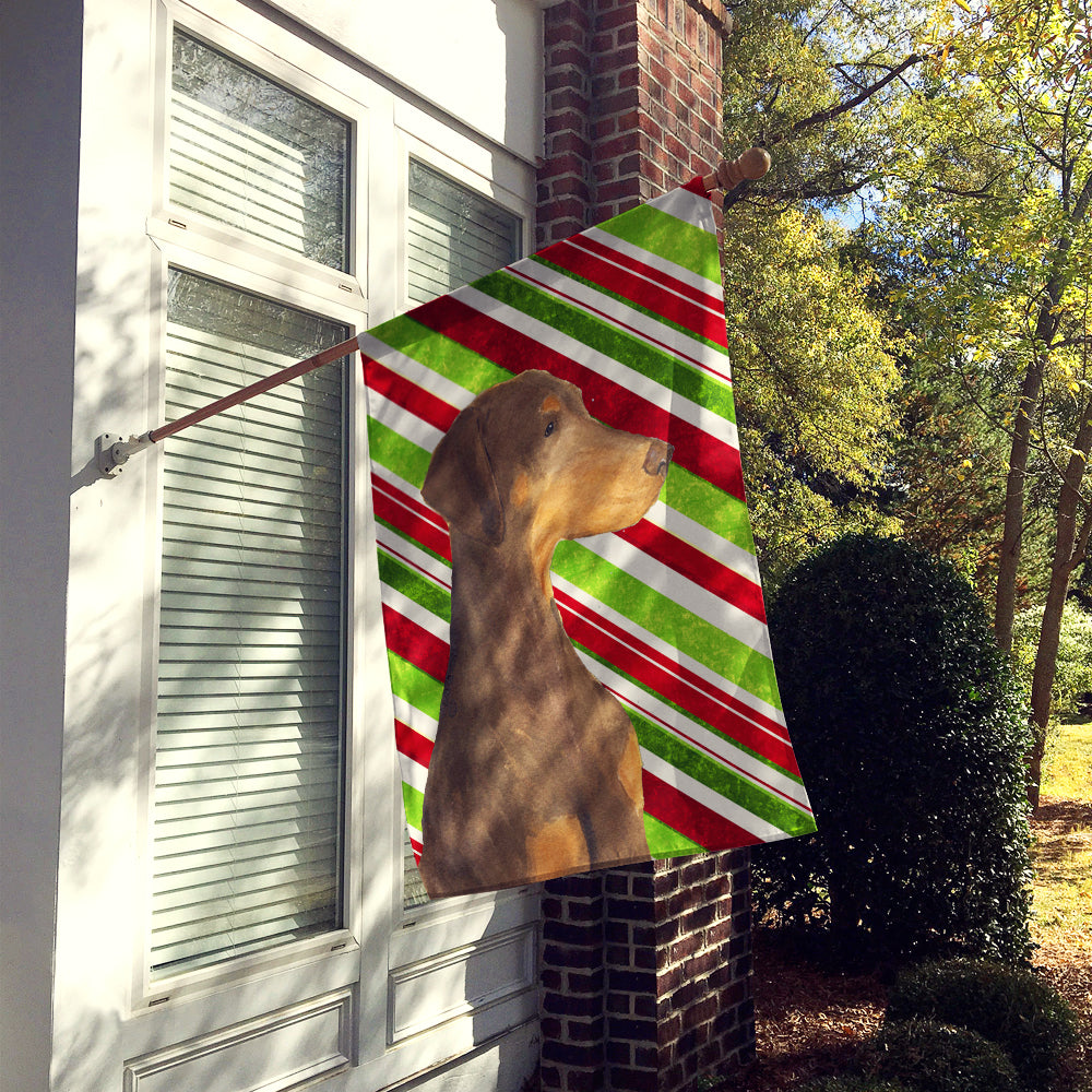 Doberman Candy Cane Holiday Christmas Flag Canvas House Size  the-store.com.