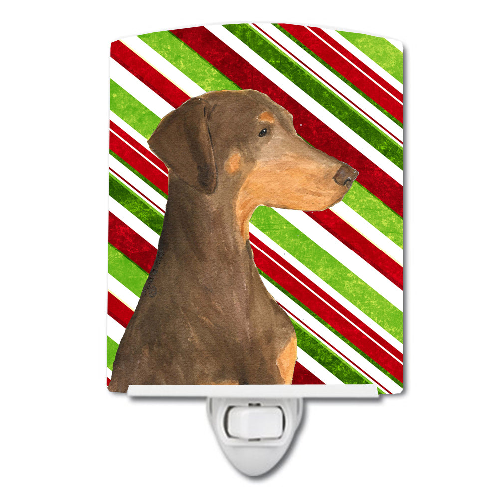 Doberman Candy Cane Holiday Christmas Ceramic Night Light SS4548CNL - the-store.com