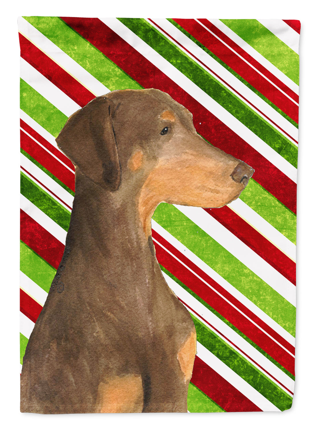 Doberman Candy Cane Holiday Christmas Flag Garden Size.