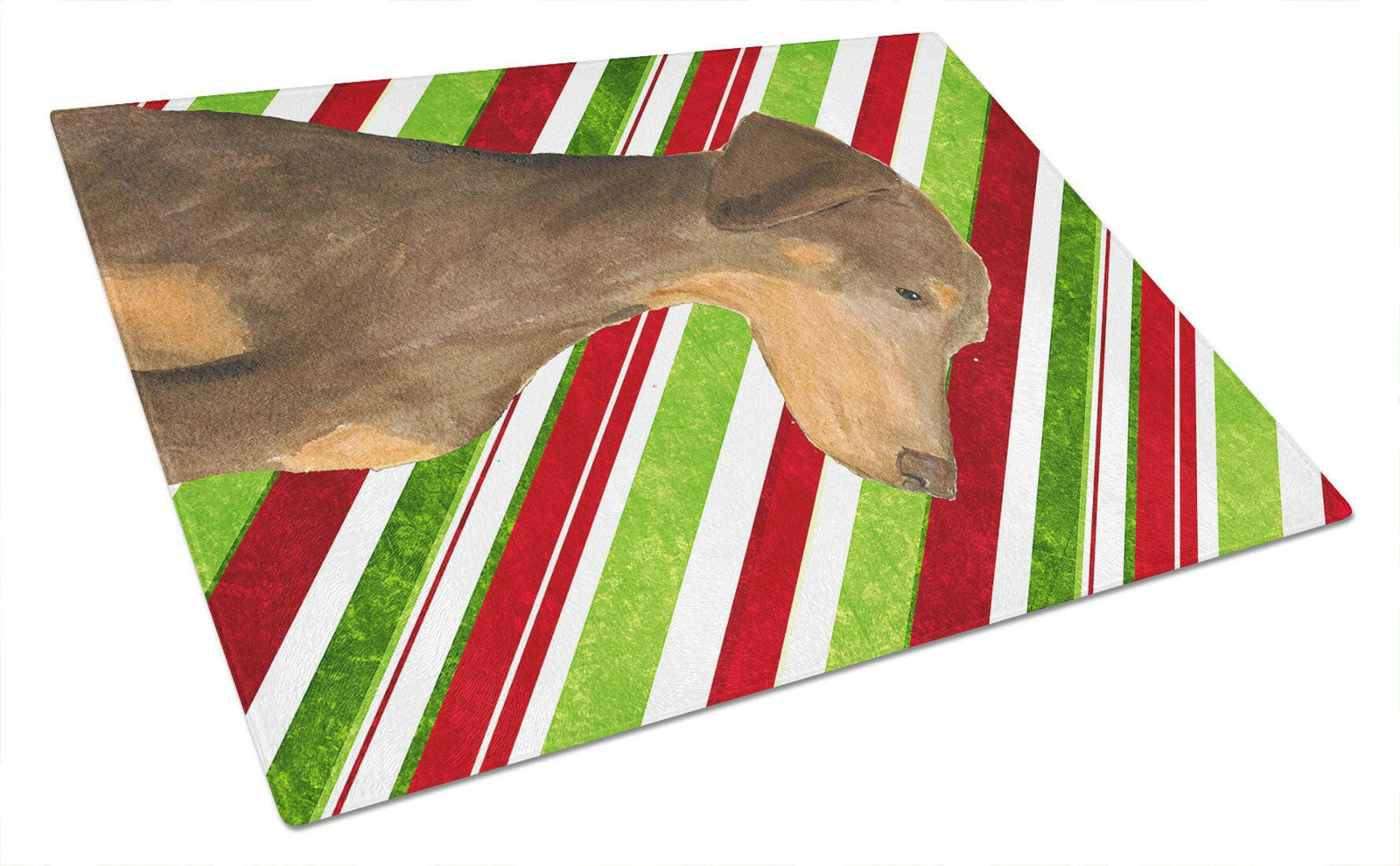 Doberman Candy Cane Holiday Christmas Glass Cutting Board Large by Caroline's Treasures