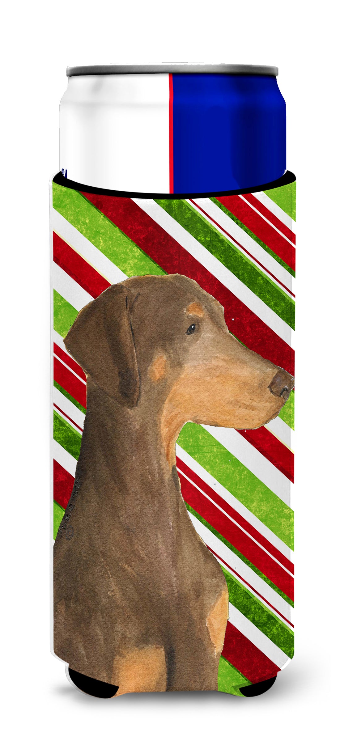 Doberman Candy Cane Holiday Christmas Ultra Beverage Insulators for slim cans SS4548MUK.