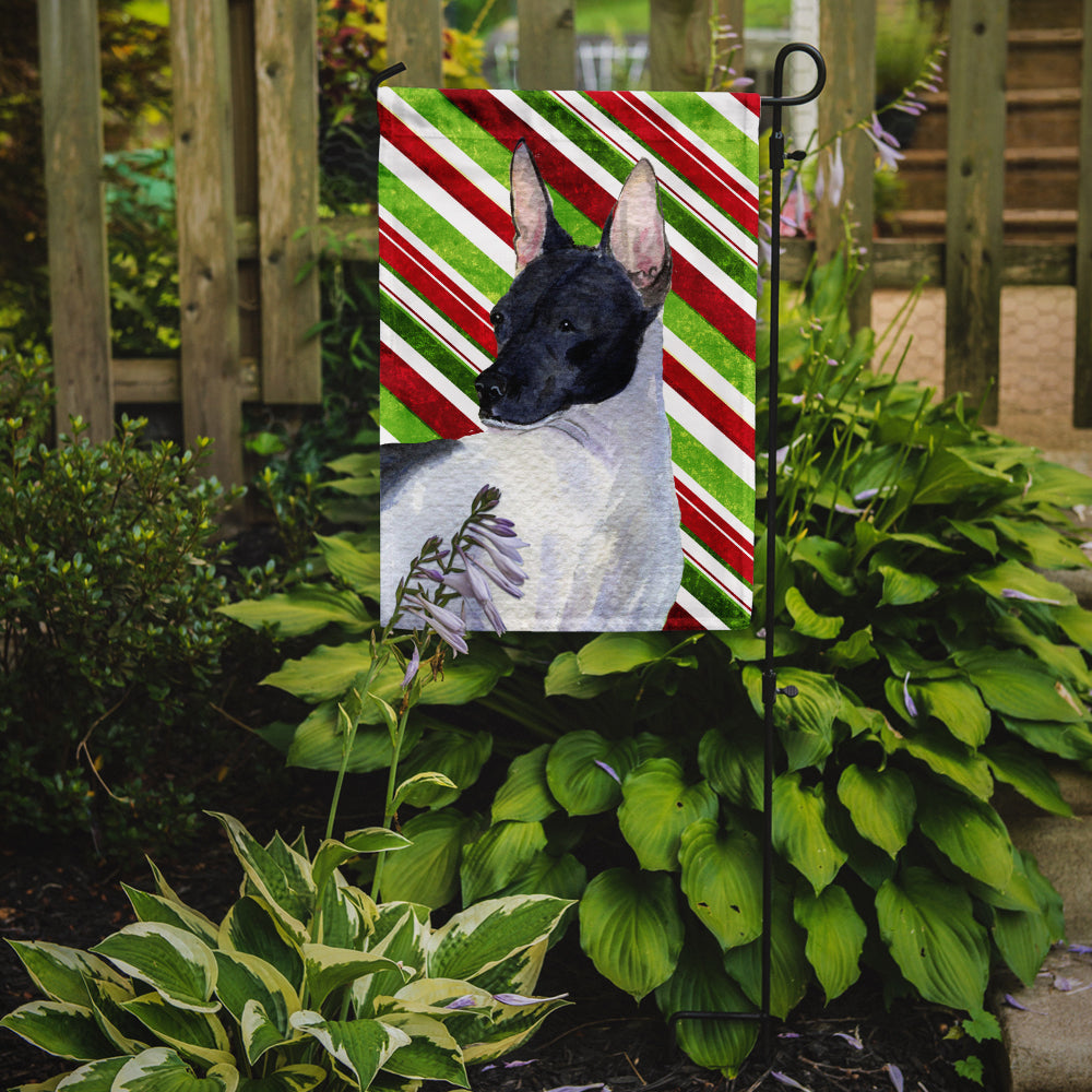 Rat Terrier Candy Cane Holiday Christmas Flag Garden Size.