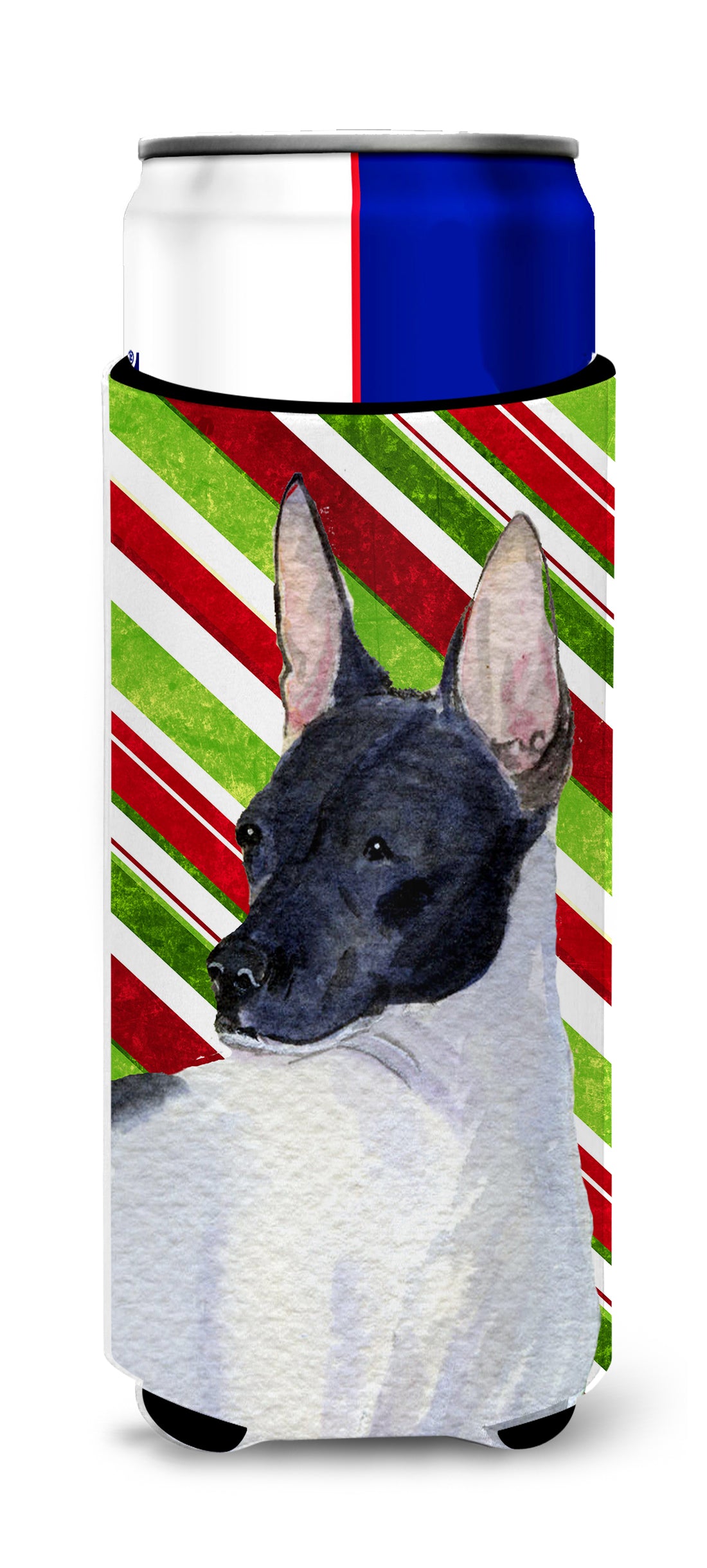 Rat Terrier Candy Cane Holiday Christmas Ultra Beverage Insulators for slim cans SS4549MUK.