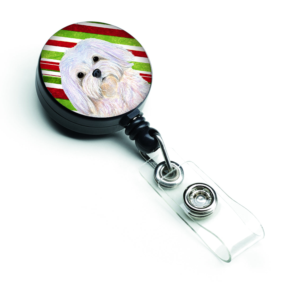 Maltese Candy Cane Holiday Christmas Retractable Badge Reel SS4551BR  the-store.com.