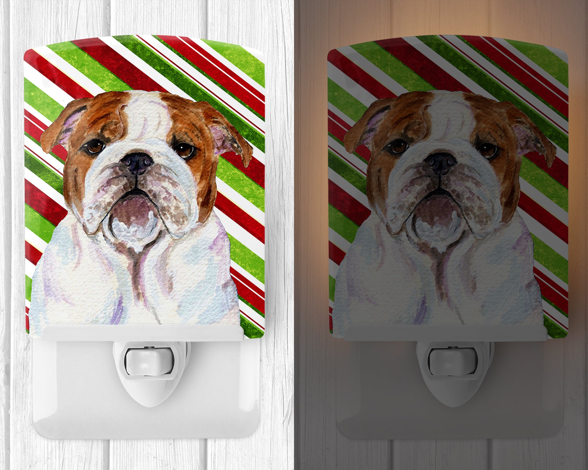 Bulldog English Candy Cane Holiday Christmas Ceramic Night Light SS4553CNL - the-store.com