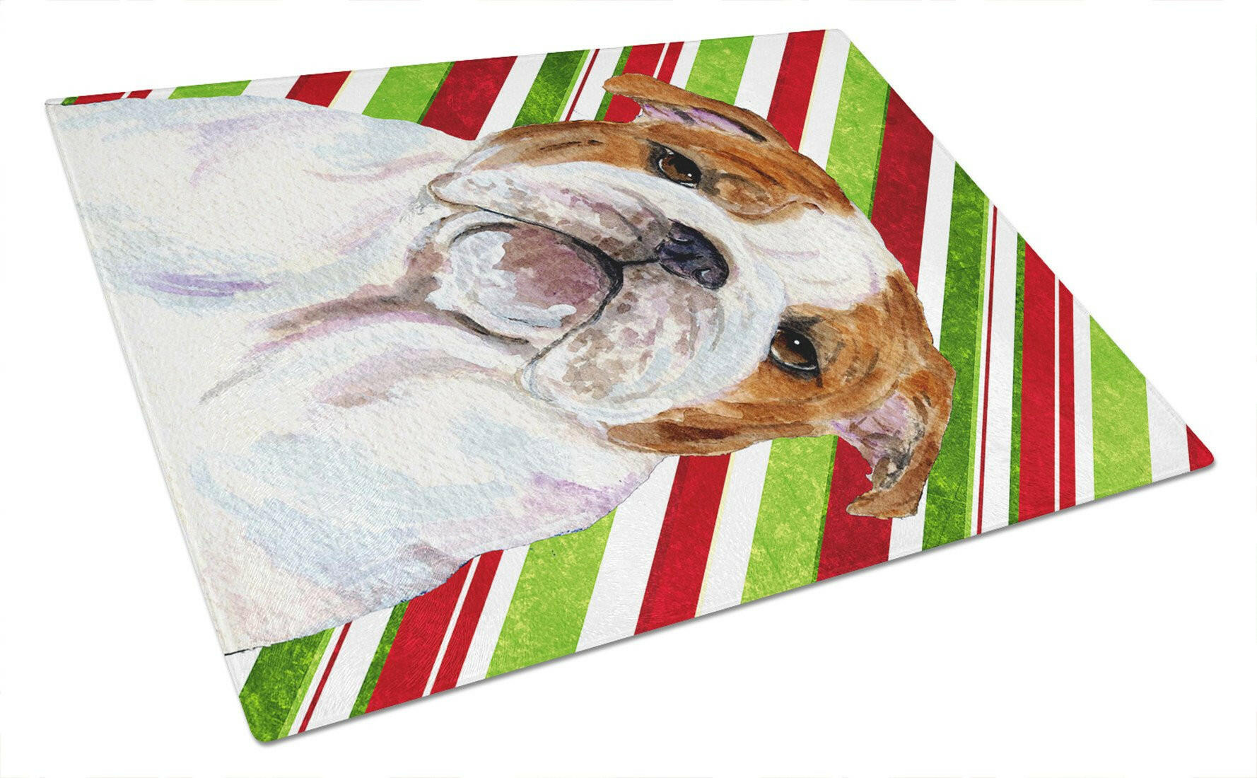 Bulldog English Candy Cane Holiday Christmas Glass Cutting Board Large by Caroline's Treasures