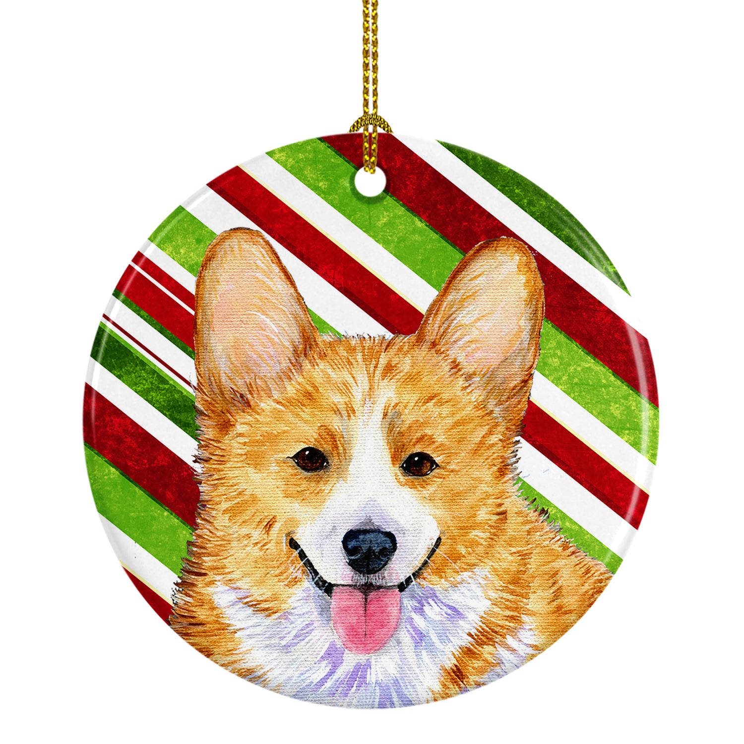 Corgi Candy Cane Holiday Christmas Ceramic Ornament SS4555 - the-store.com