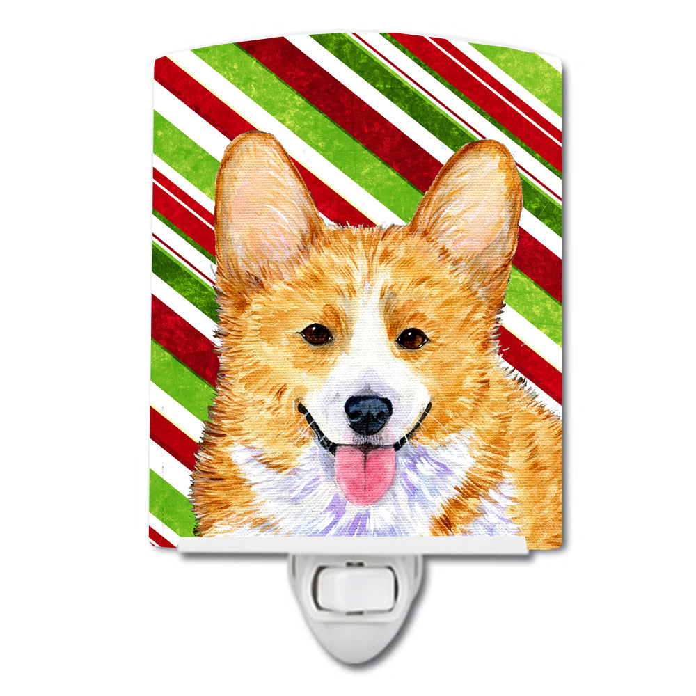 Corgi Candy Cane Holiday Christmas Ceramic Night Light SS4555CNL - the-store.com