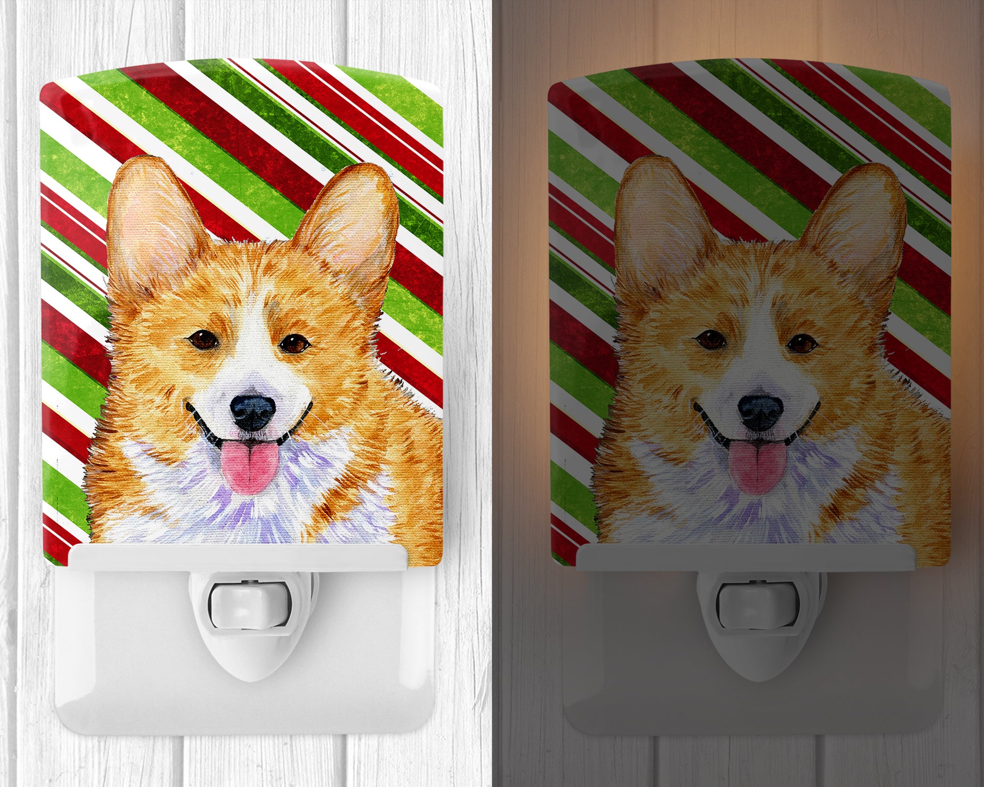 Corgi Candy Cane Holiday Christmas Ceramic Night Light SS4555CNL - the-store.com