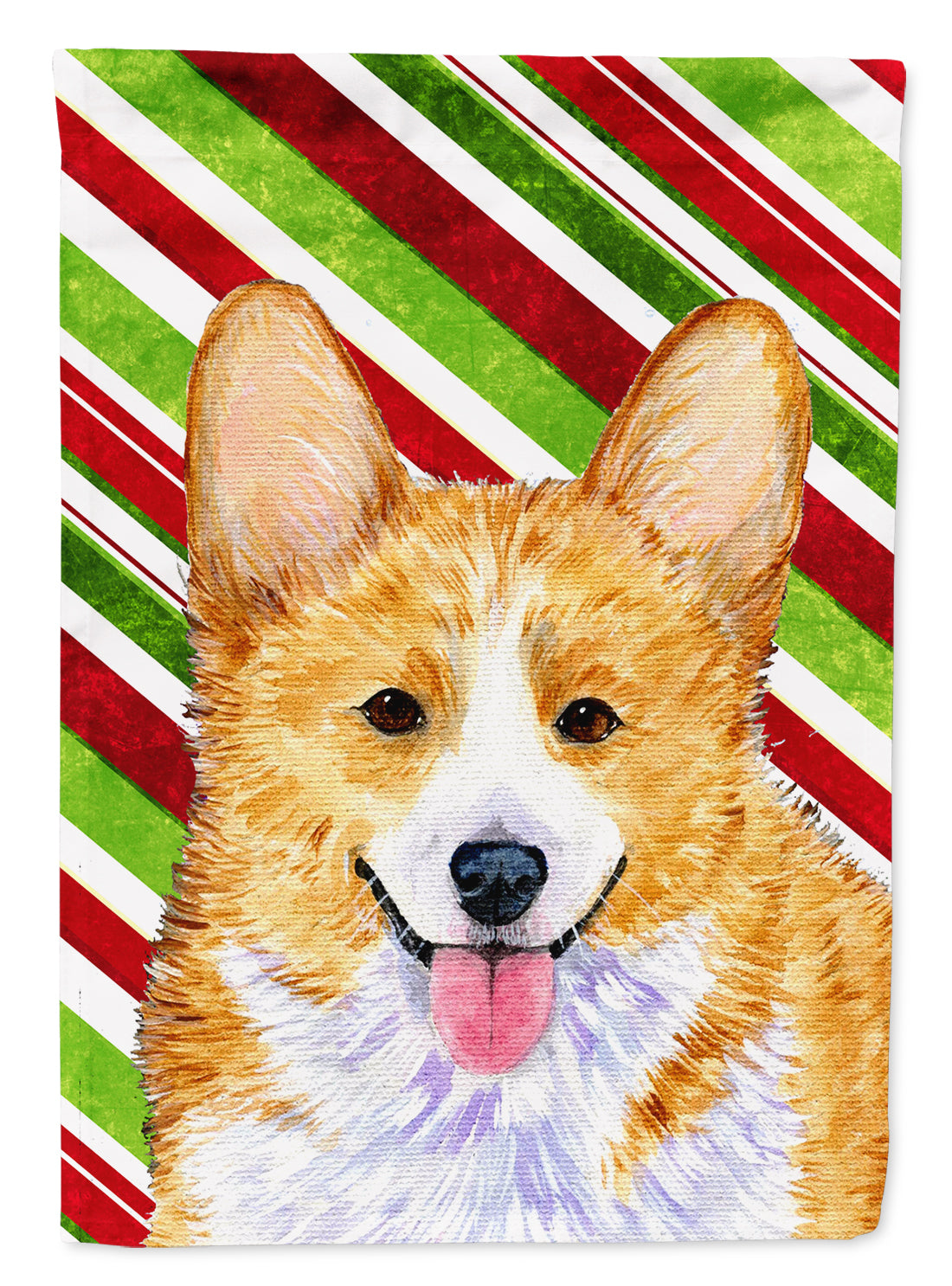 Corgi Candy Cane Holiday Christmas Flag Garden Size.