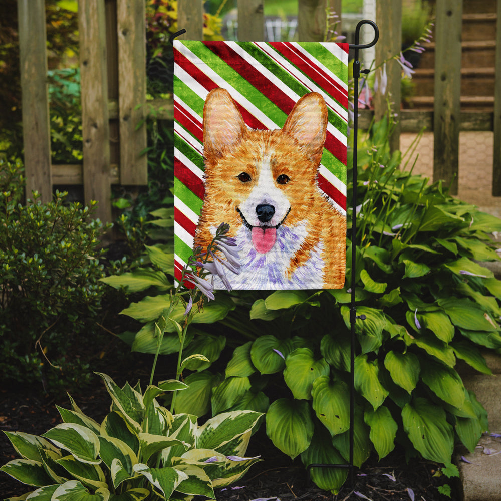 Corgi Candy Cane Holiday Christmas Flag Garden Size.