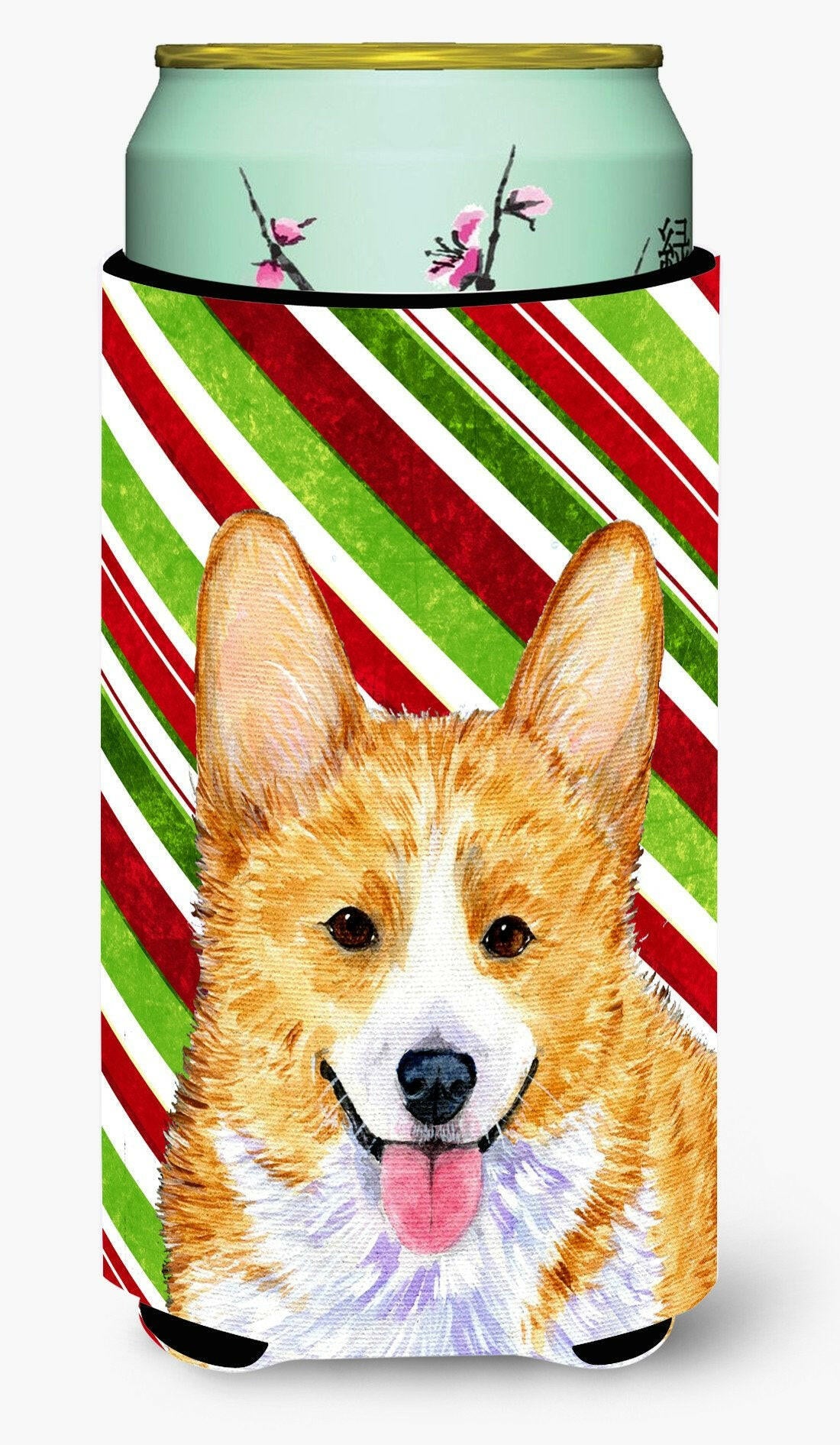 Corgi Candy Cane Holiday Christmas  Tall Boy Beverage Insulator Beverage Insulator Hugger by Caroline's Treasures