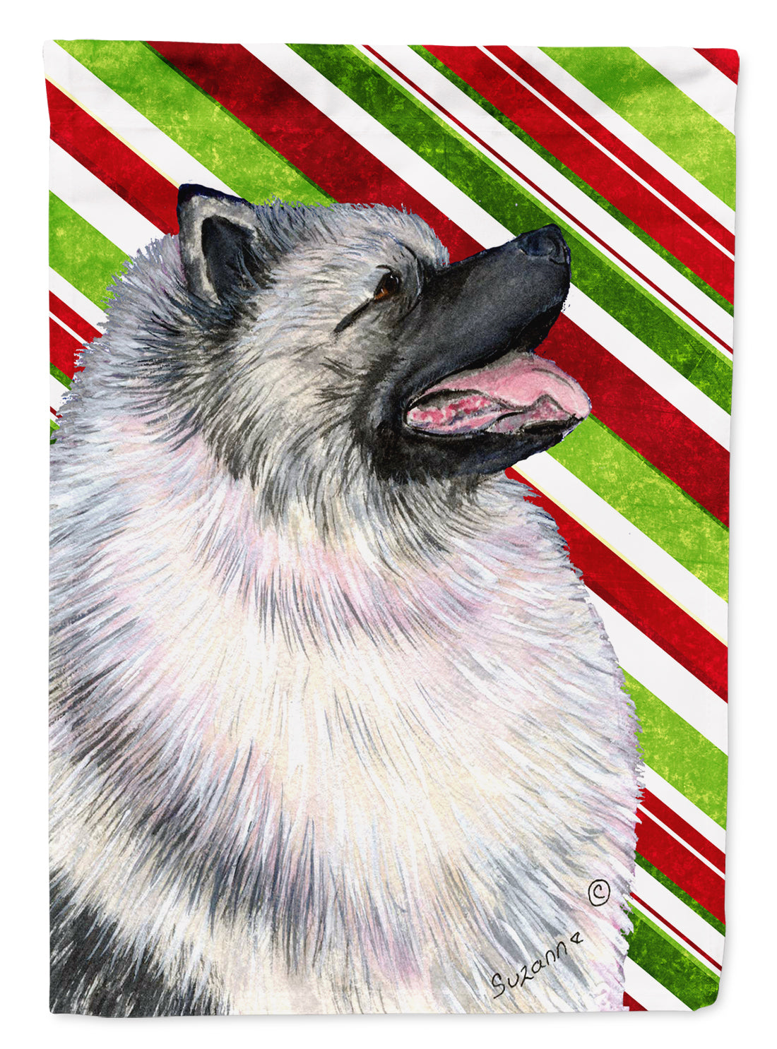 Keeshond Candy Cane Holiday Christmas Flag Canvas House Size  the-store.com.