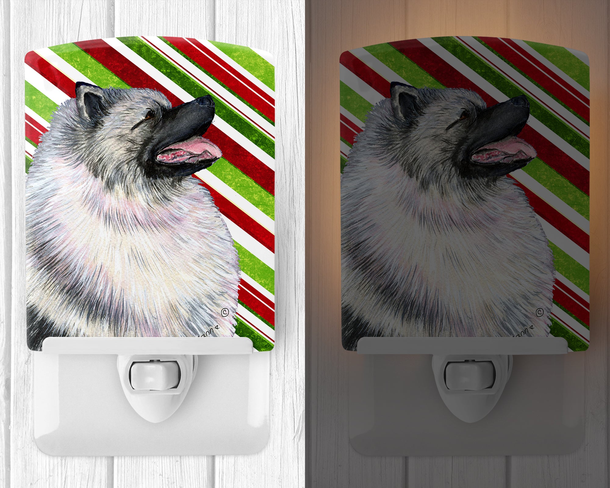 Keeshond Candy Cane Holiday Christmas Ceramic Night Light SS4557CNL - the-store.com