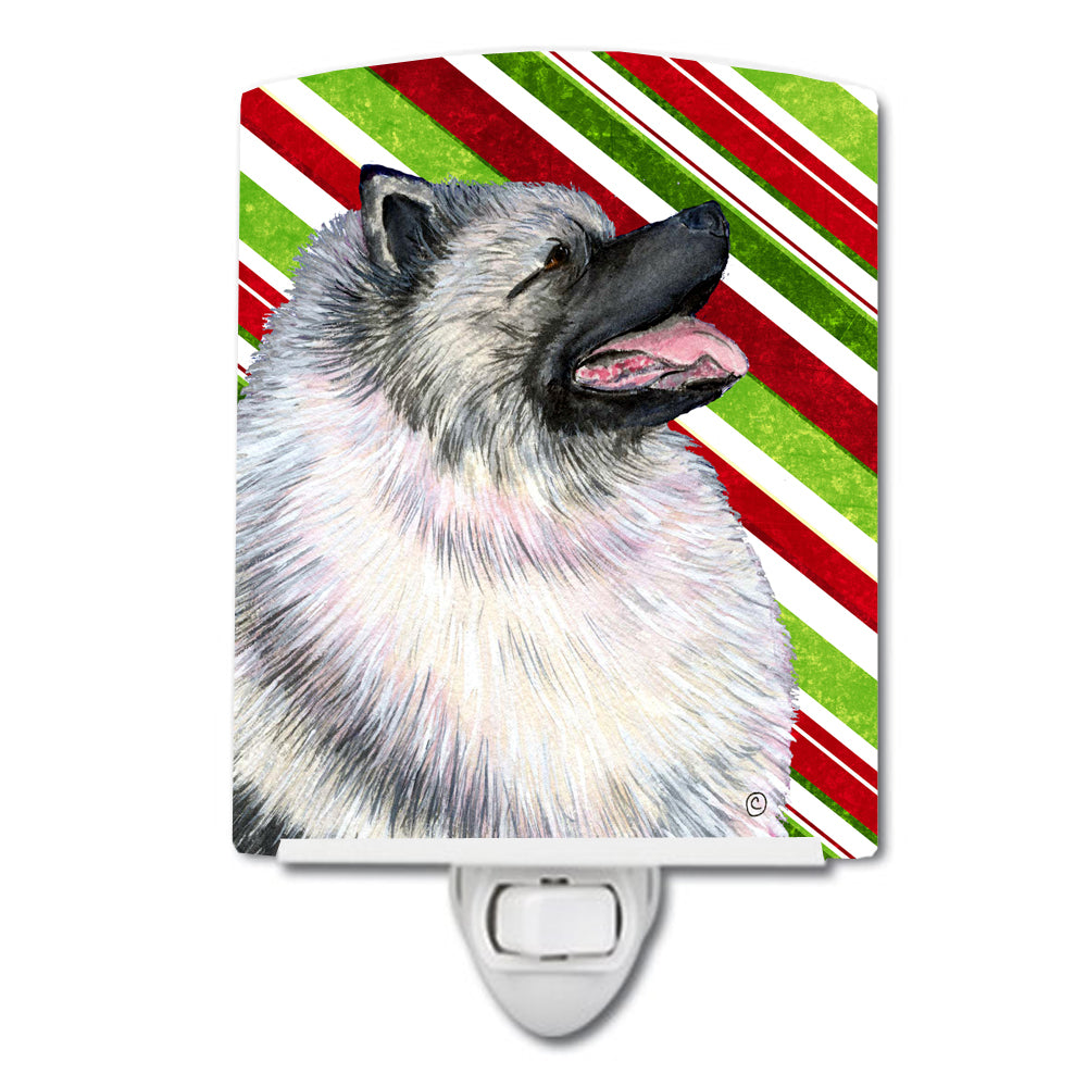 Keeshond Candy Cane Holiday Christmas Ceramic Night Light SS4557CNL - the-store.com