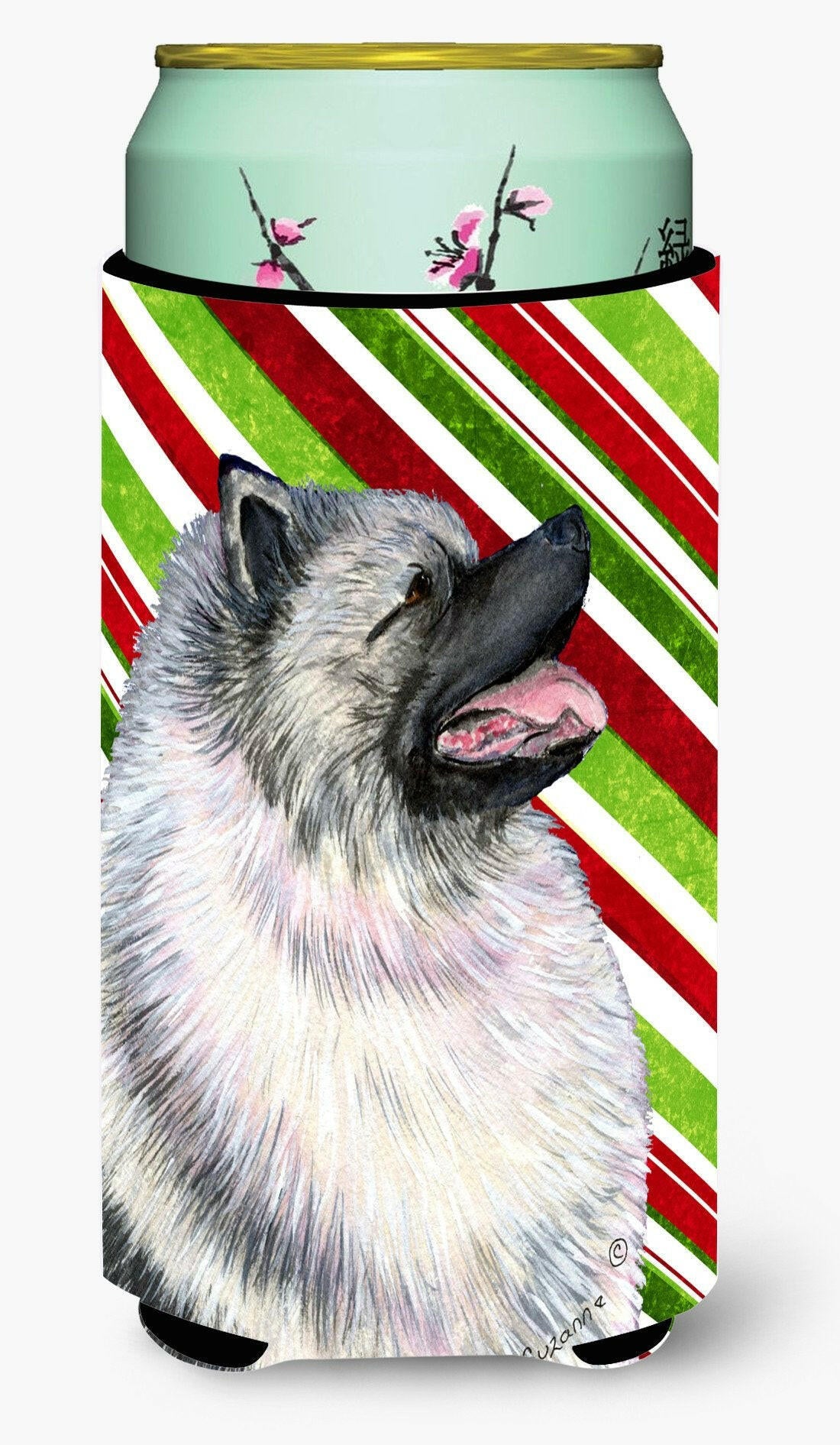 Keeshond Candy Cane Holiday Christmas  Tall Boy Beverage Insulator Beverage Insulator Hugger by Caroline&#39;s Treasures