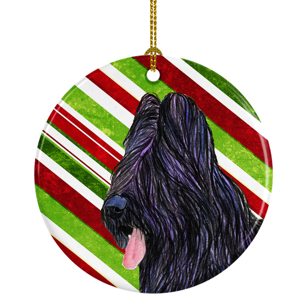 Briard Candy Cane Holiday Christmas Ceramic Ornament SS4558 - the-store.com