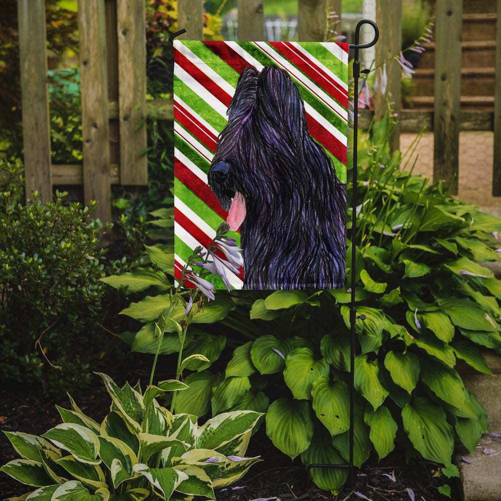 Briard Candy Cane Holiday Christmas Flag Garden Size.