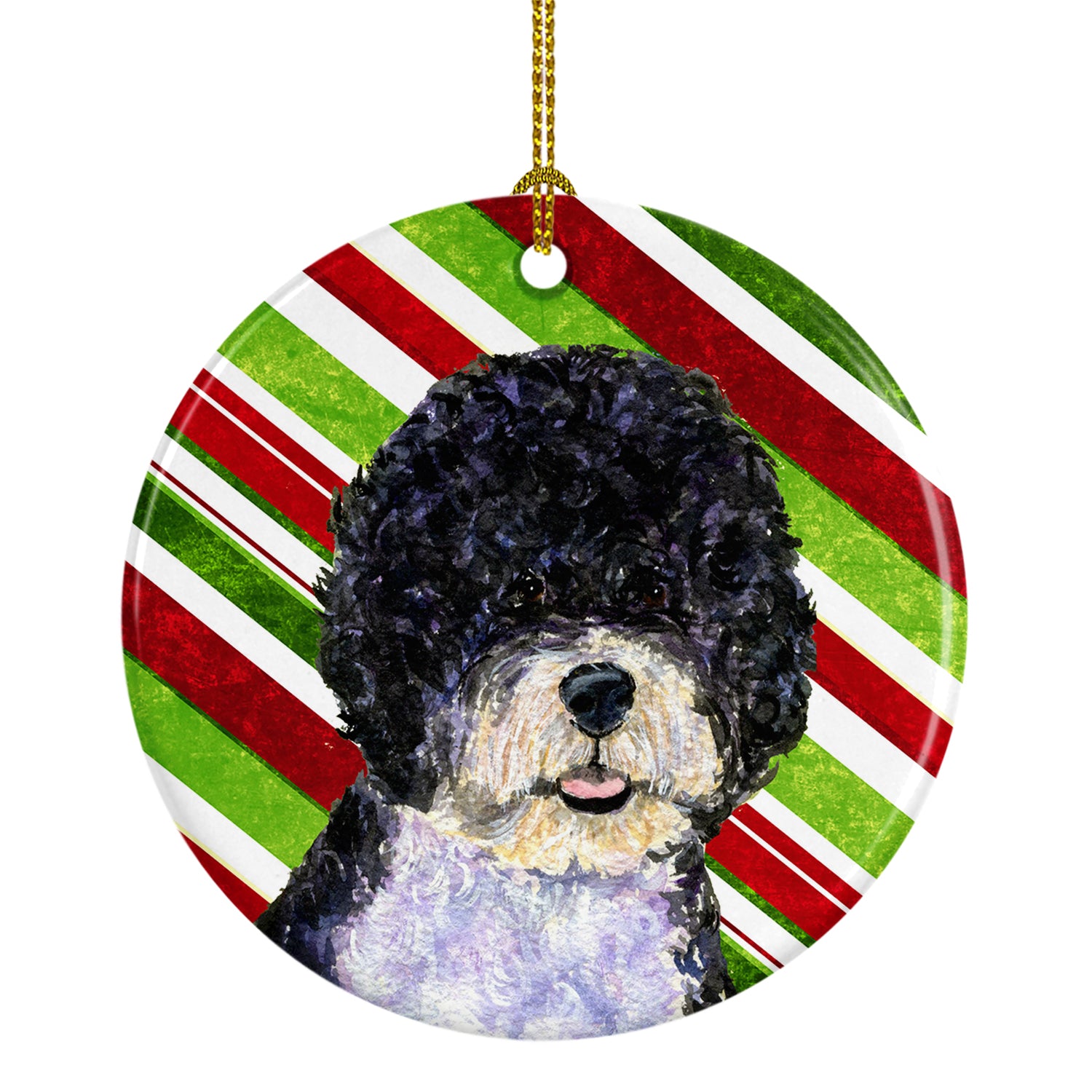 Portuguese Water Dog Candy Cane Holiday Christmas Ceramic Ornament SS4559 - the-store.com