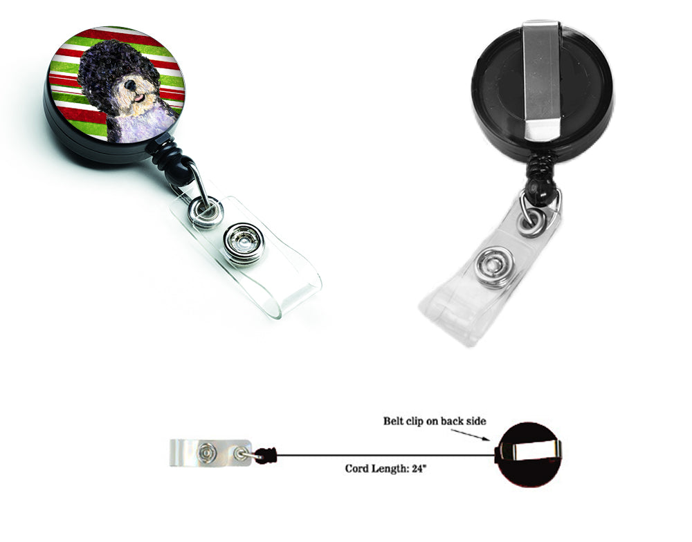 Portuguese Water Dog Candy Cane Holiday Christmas Retractable Badge Reel SS4559BR  the-store.com.