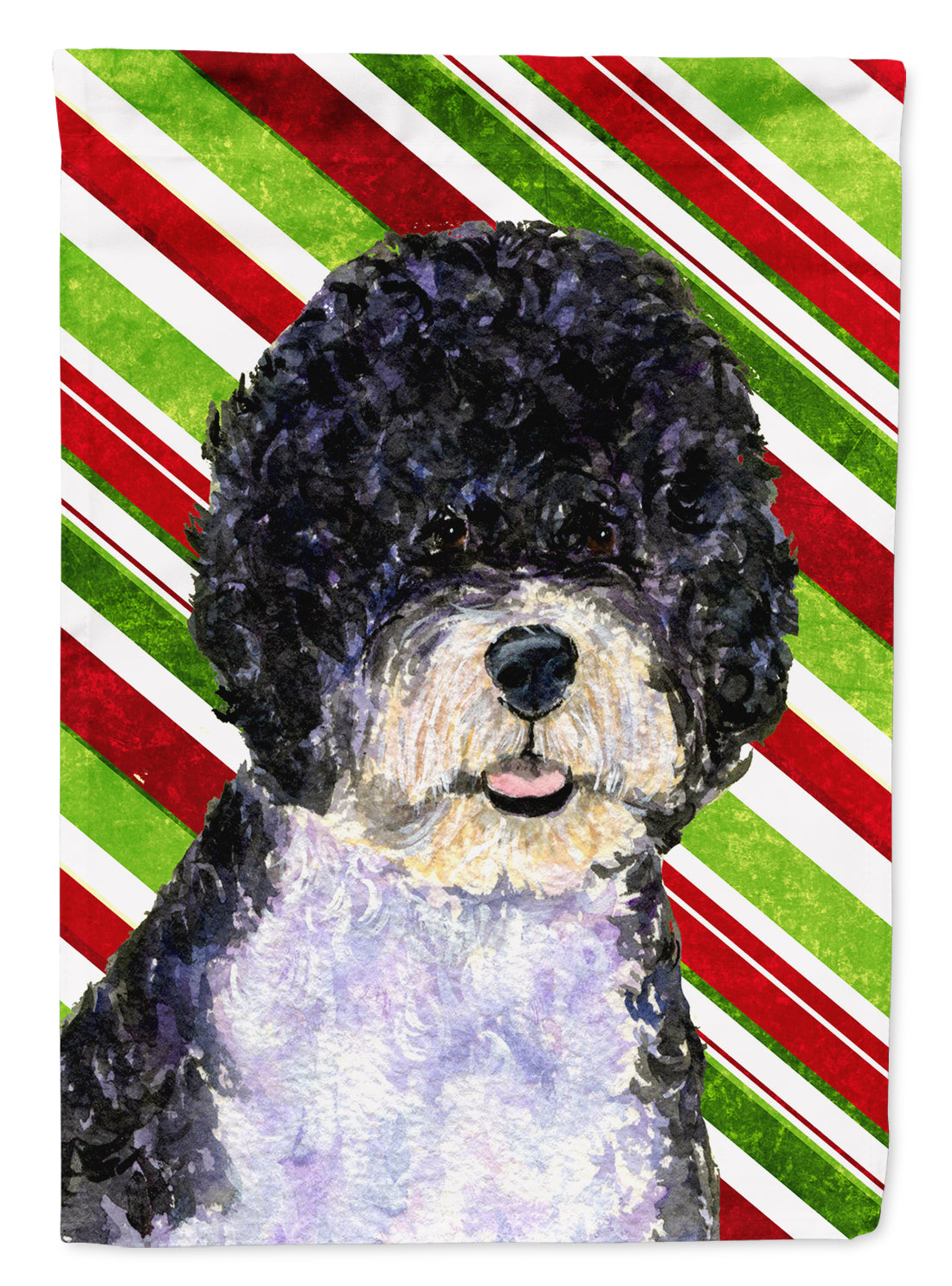 Portuguese Water Dog Candy Cane Holiday Christmas Flag Canvas House Size  the-store.com.