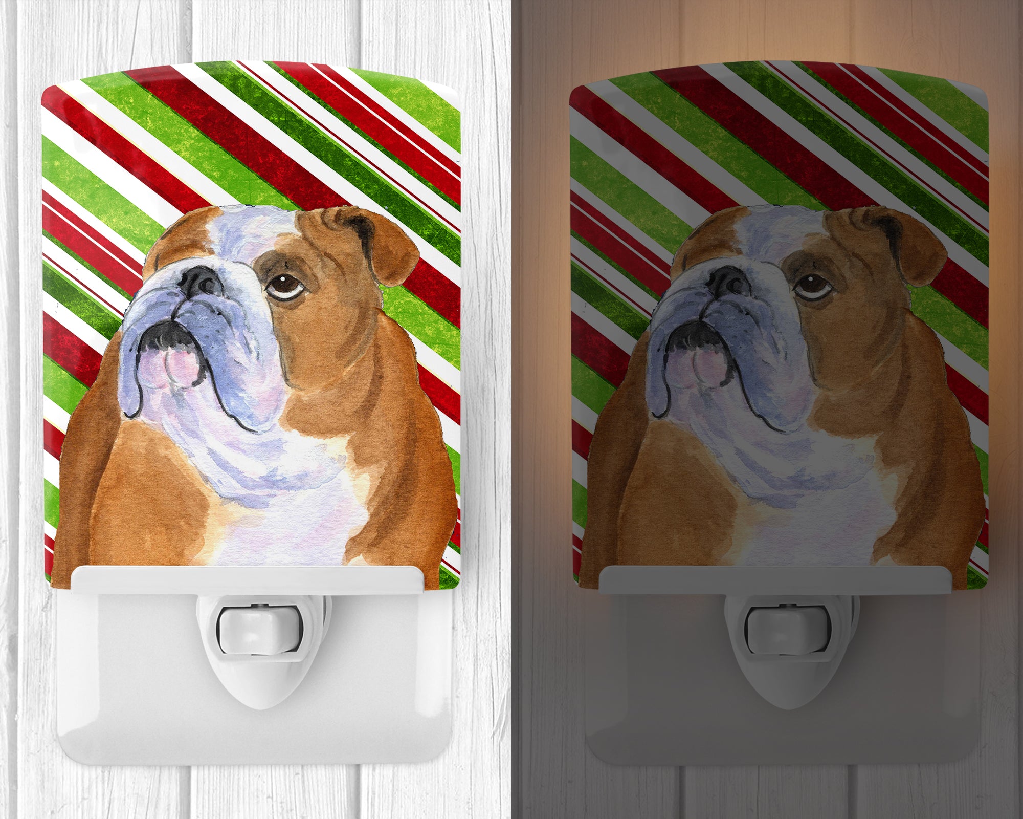 Bulldog English Candy Cane Holiday Christmas Ceramic Night Light SS4560CNL - the-store.com