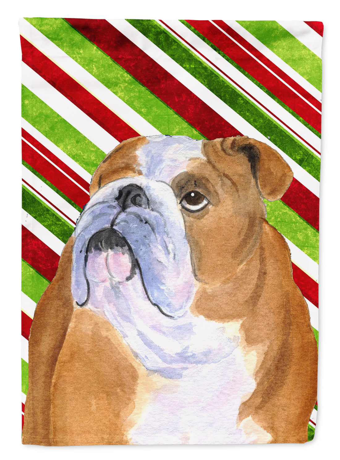 Bulldog English Candy Cane Holiday Christmas Flag Garden Size.