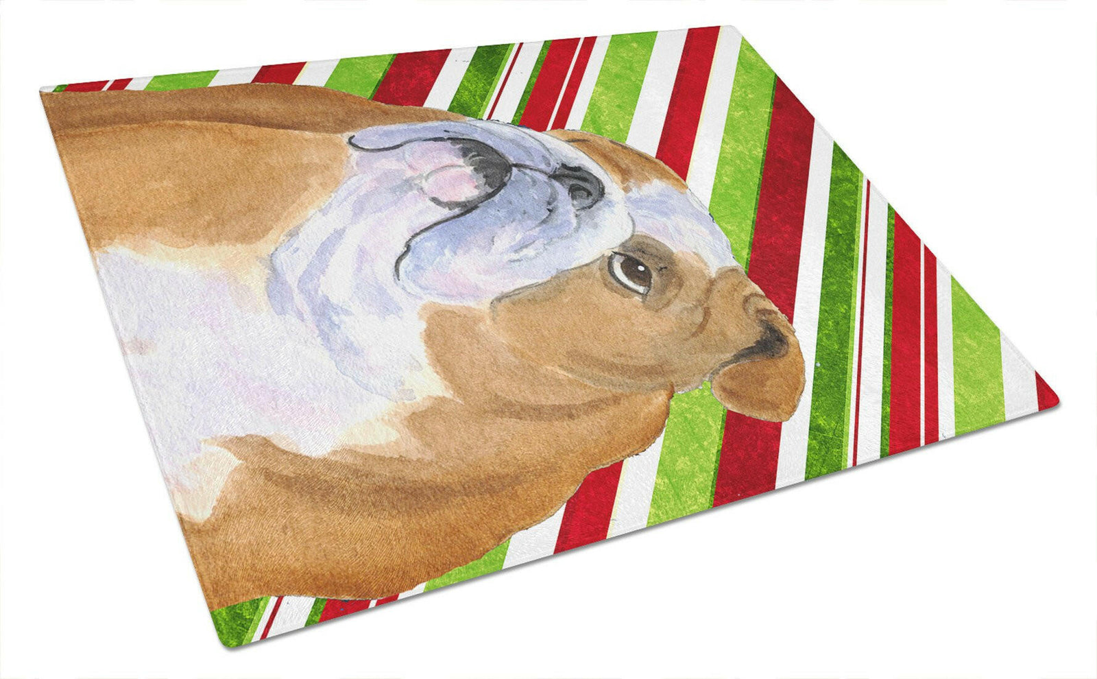 Bulldog English Candy Cane Holiday Christmas Glass Cutting Board Large by Caroline's Treasures