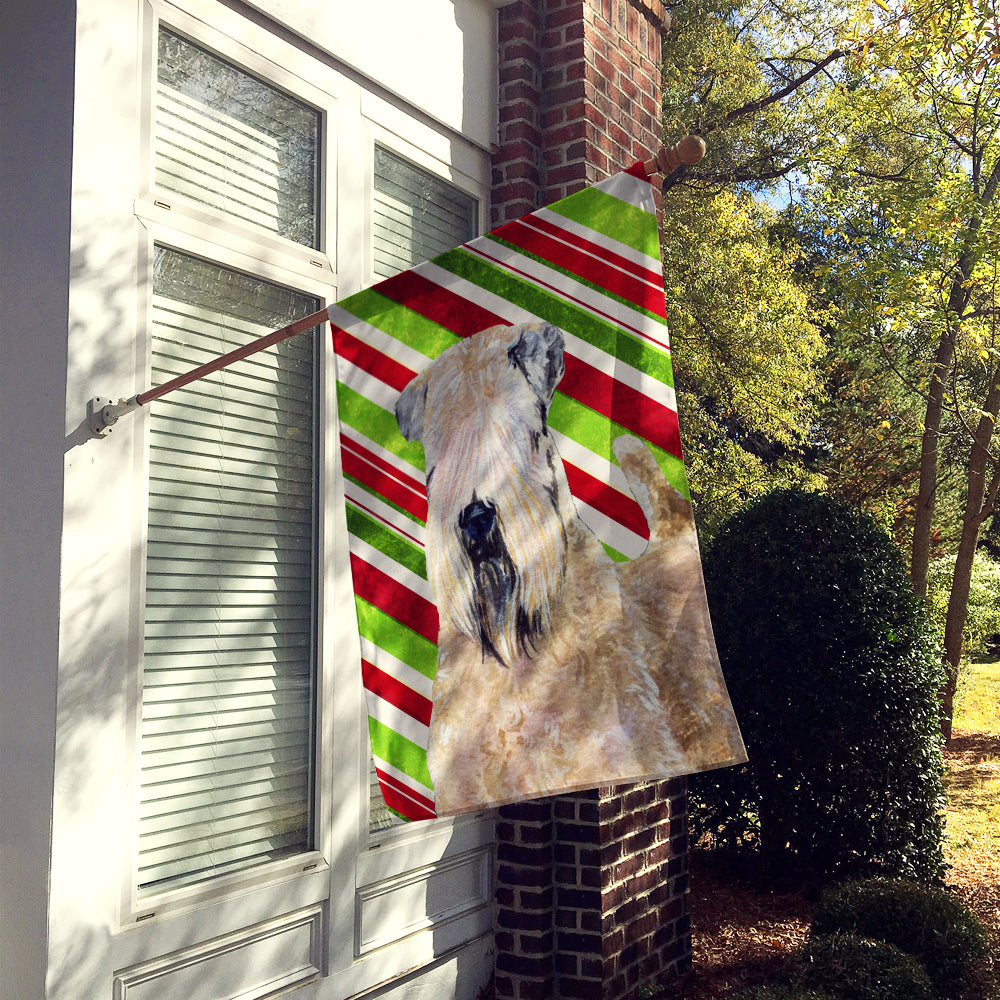 Wheaten Terrier Soft Coated Candy Cane Holiday Christmas Flag Canvas House Size  the-store.com.