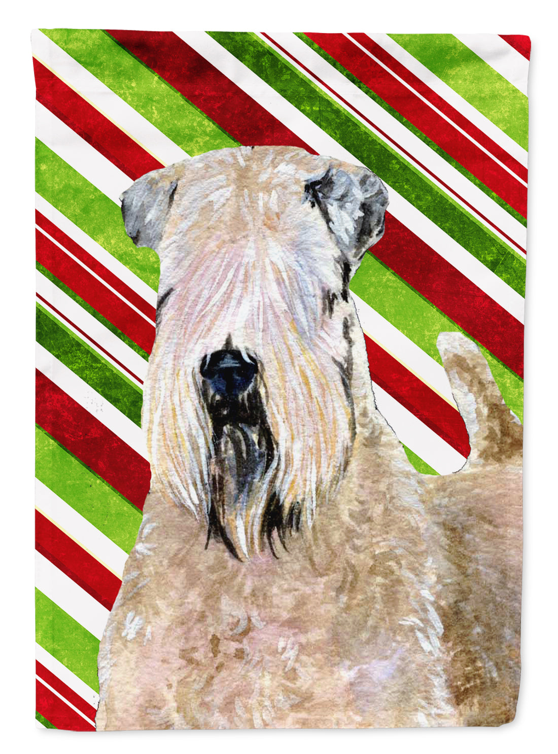 Wheaten Terrier Soft Coated Candy Cane Holiday Christmas Flag Canvas House Size  the-store.com.