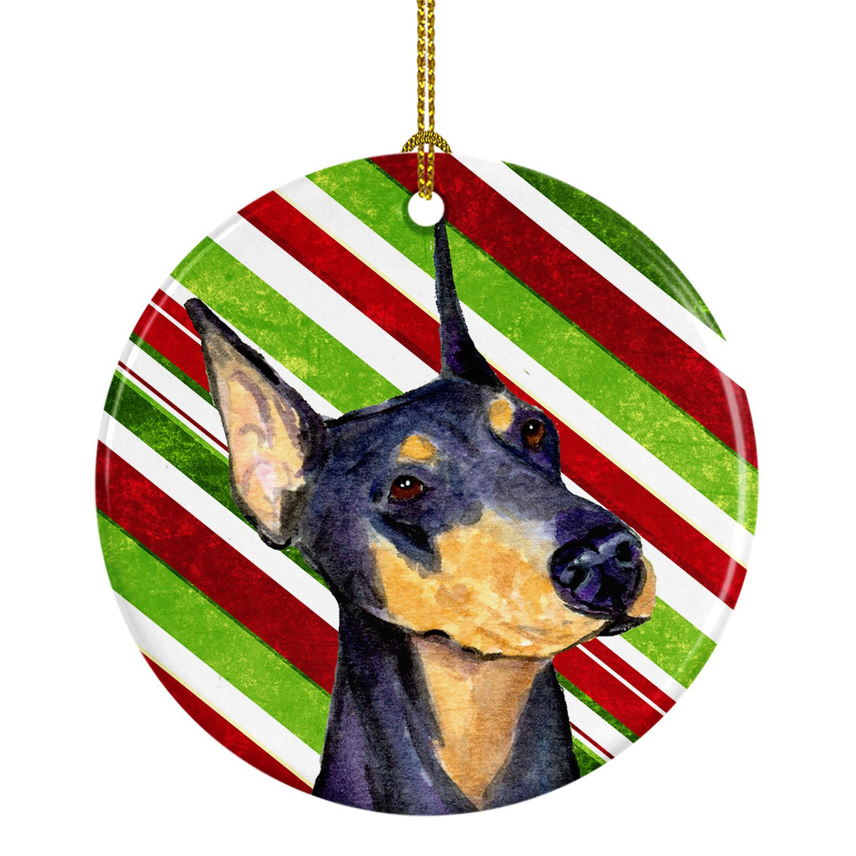 Doberman Candy Cane Holiday Christmas Ceramic Ornament SS4564 by Caroline&#39;s Treasures