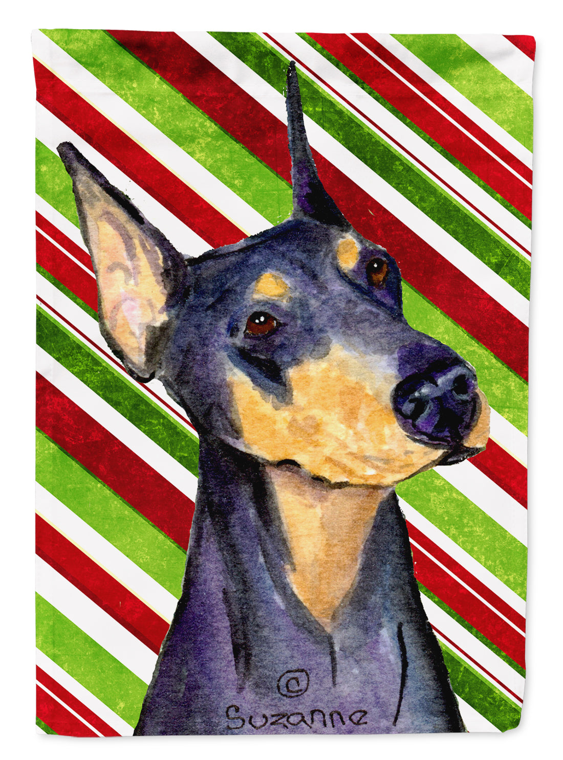 Doberman Candy Cane Holiday Christmas Flag Canvas House Size  the-store.com.