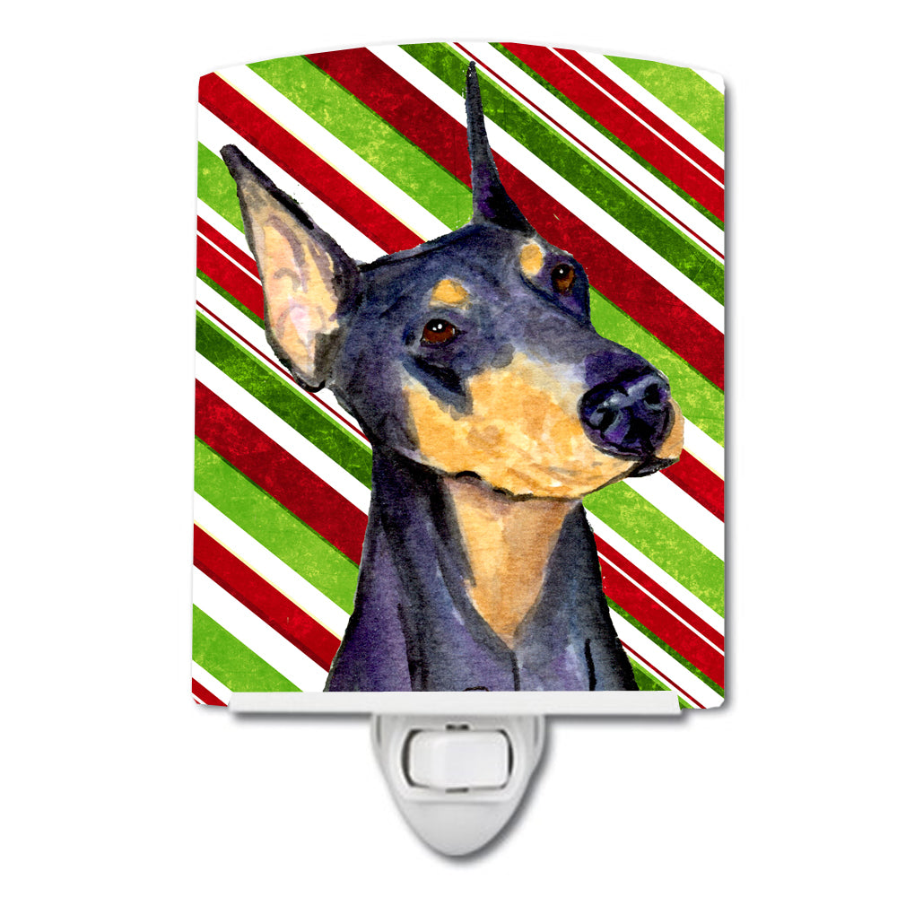 Doberman Candy Cane Holiday Christmas Ceramic Night Light SS4564CNL - the-store.com