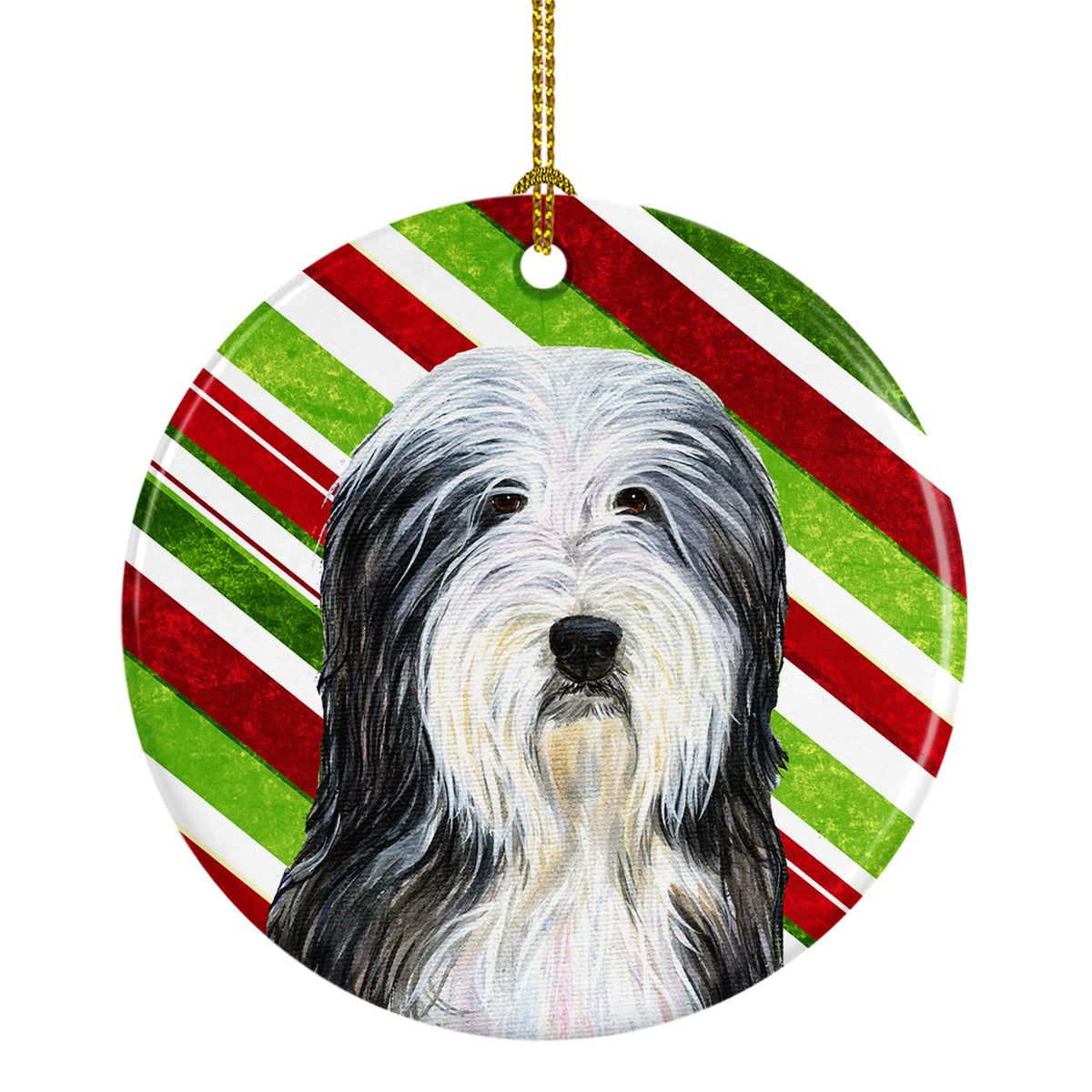 Bearded Collie Candy Cane Holiday Christmas Ceramic Ornament SS4566 - the-store.com