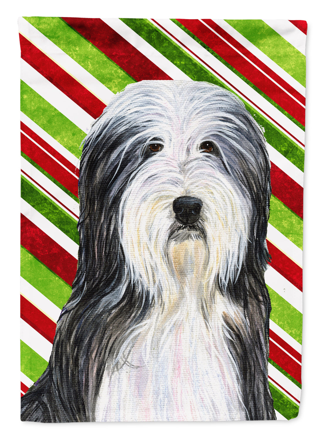 Bearded Collie Candy Cane Holiday Christmas Flag Canvas House Size  the-store.com.