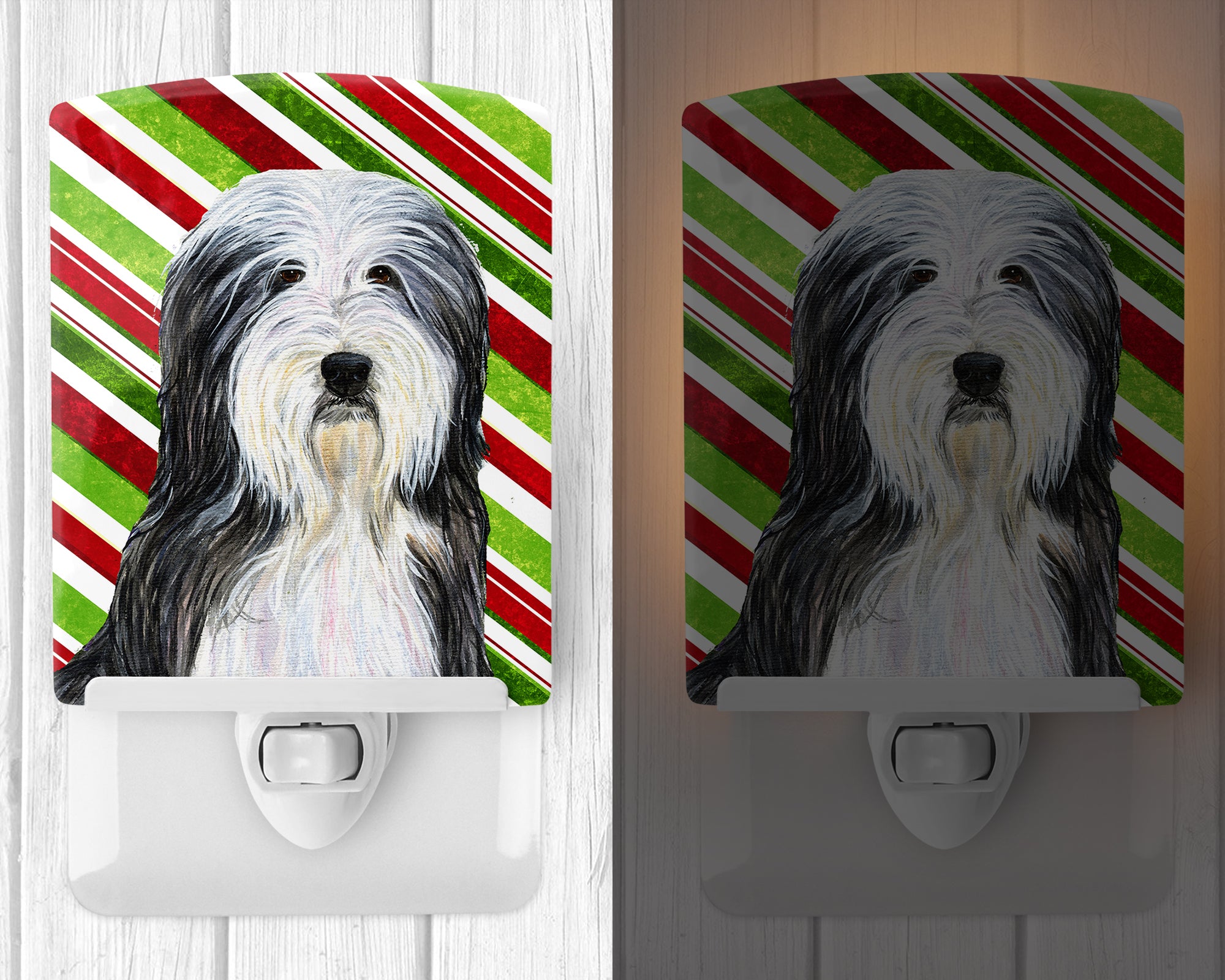 Bearded Collie Candy Cane Holiday Christmas Ceramic Night Light SS4566CNL - the-store.com