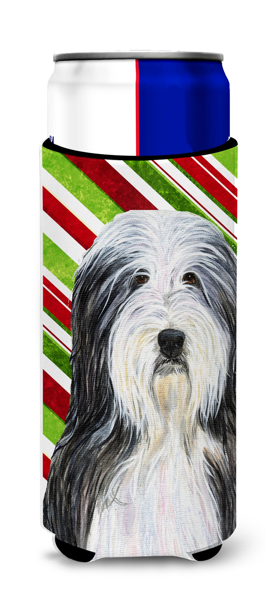 Bearded Collie Candy Cane Holiday Christmas Ultra Beverage Insulators for slim cans SS4566MUK.