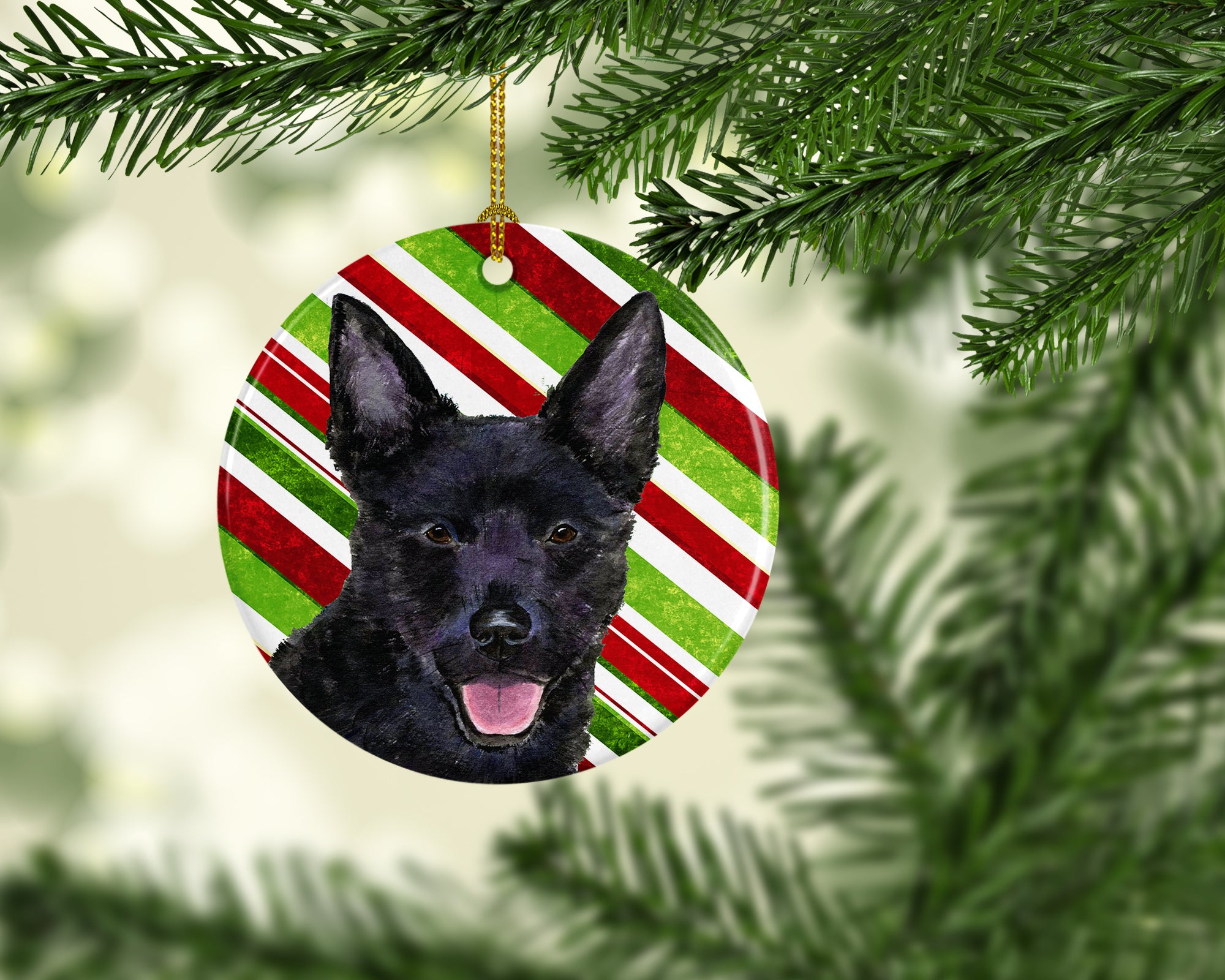 Australian Kelpie Candy Cane Holiday Christmas Ceramic Ornament SS4567 - the-store.com