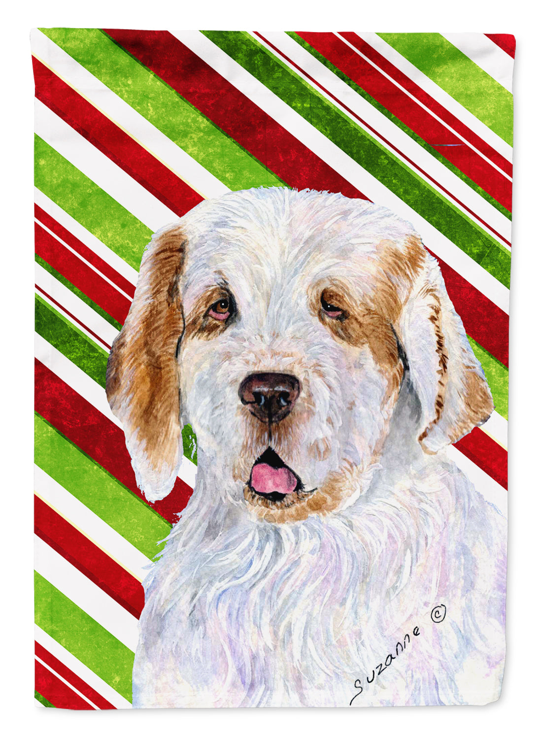 Clumber Spaniel Candy Cane Holiday Christmas Flag Canvas House Size  the-store.com.