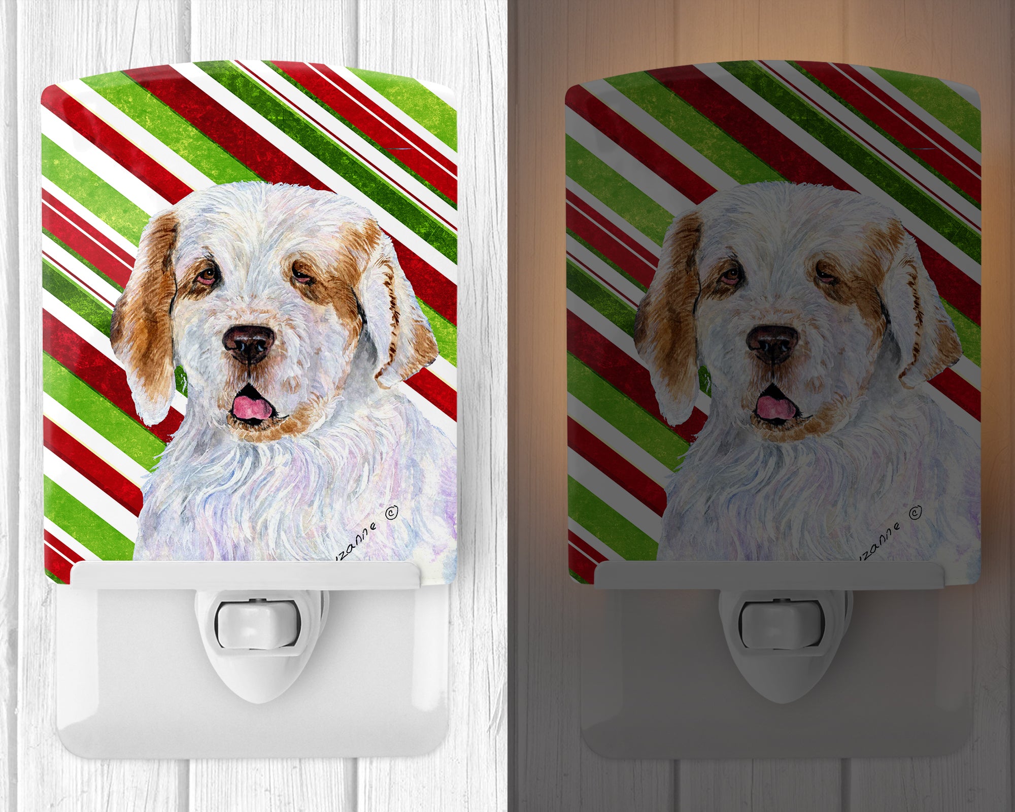 Clumber Spaniel Candy Cane Holiday Christmas Ceramic Night Light SS4569CNL - the-store.com