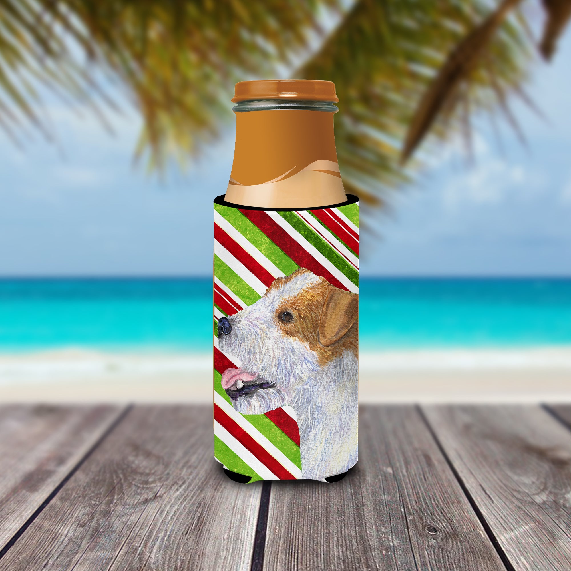 Jack Russell Terrier Candy Cane Holiday Christmas Ultra Beverage Insulators for slim cans SS4573MUK.