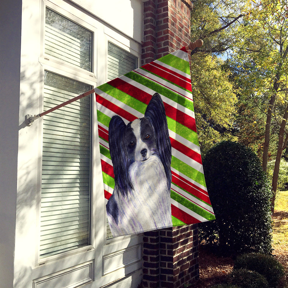 Papillon Candy Cane Holiday Christmas Flag Canvas House Size  the-store.com.